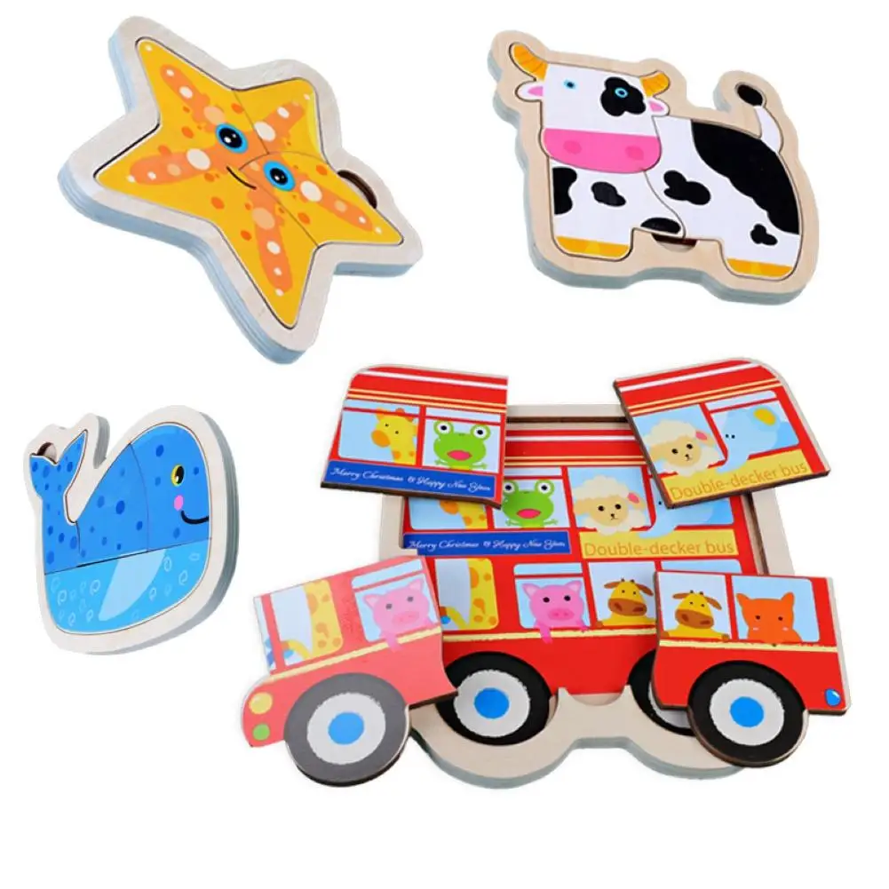 

4Pcs Kids Wooden Cartoon Animal Fruit Vehicle 3D Jigsaw Puzzle Educational Toy Toddler Early Education Cognition Toys