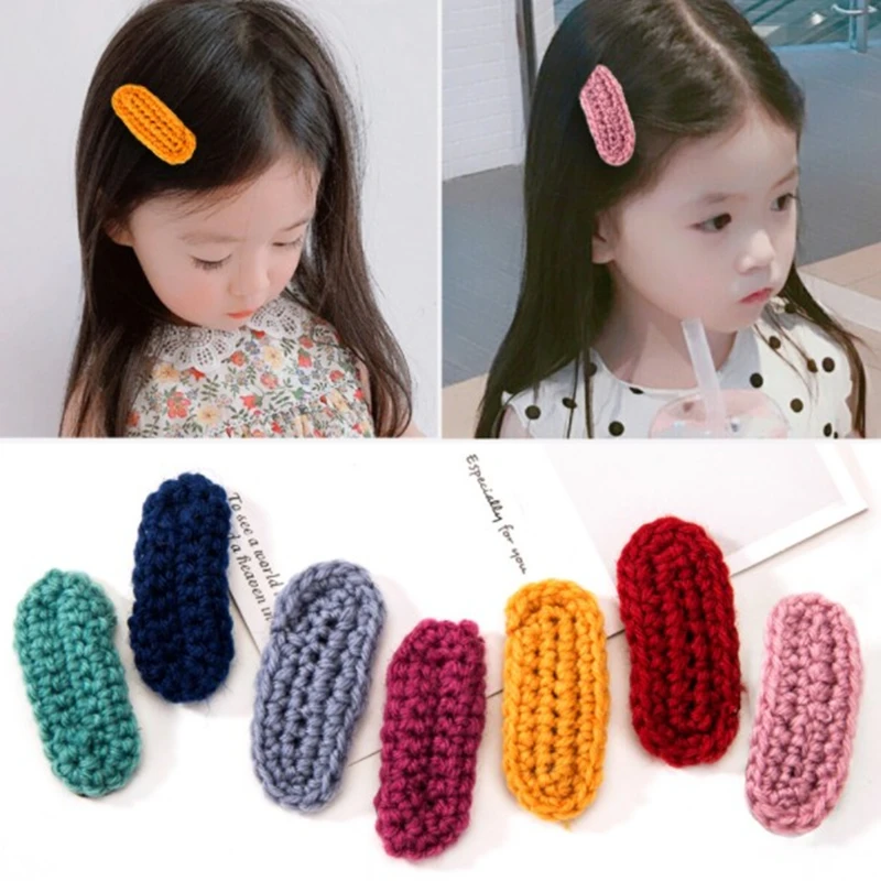 M MISM милые детские вязаные заколки для волос с цветком однотонные радужные