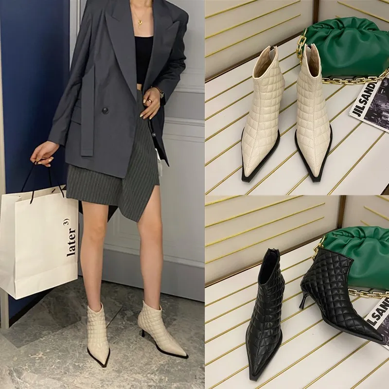 

2021 Runway Style Winter Woman Boots Western Boots Ankle Boots for Women Designer Fashion Pointed Toe Shoes