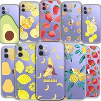 iphone 12 mini 11 pro max transparent phone case cover xr 4 5 6 7 8 plus x s se 2020 cute cartoon summer avocado fruit lemon