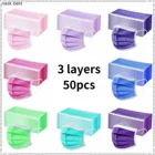 Одноразовая Нетканая 3-слойная маска с фильтром для взрослых, 10-50 шт., фиолетовая, розовая, зеленая маска для лица, дышащая фотомаска для взрослых