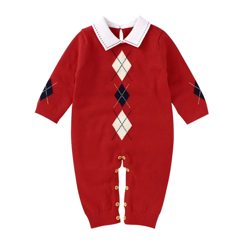 

Комбинезоны с отложным воротником для новорожденных девочек и мальчиков 0-18 месяцев на весну и осень однотонная вязаная одежда