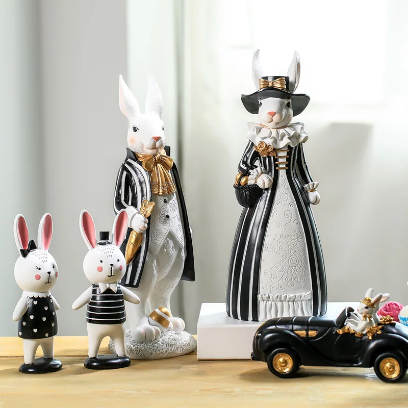 

Figurine Resin Miss Rabbit Hold A Basket Statue Rabbit Holding Golden Egg Figurine For Home Wedding Decoration Christmas Gifts