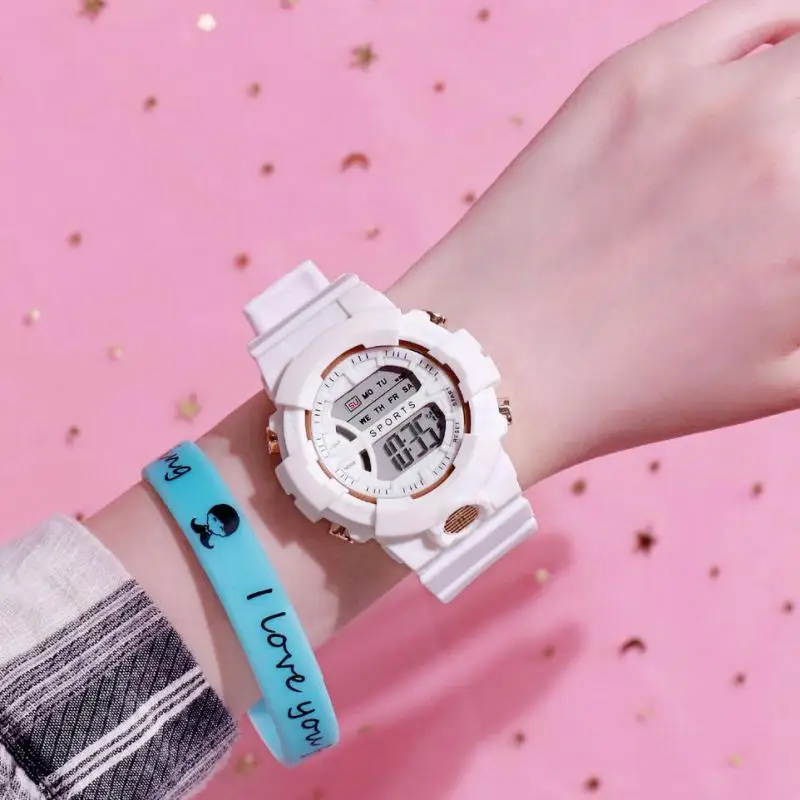 

Fashion Pure White Electroplating Casual Men And Women New European Trend Multifunctional Waterproof Luminous Electronic Watch