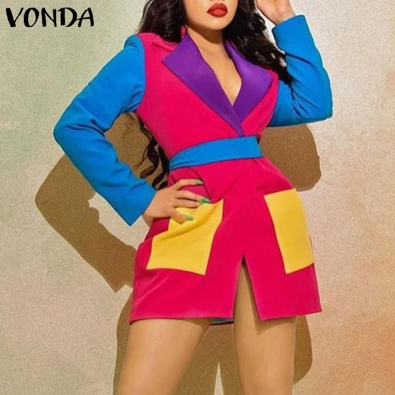 

Модное женское тонкое пальто VONDA с длинным рукавом, Женский блейзер с лацканами и цветным принтом, женская одежда, куртка на пуговицах, верхн...