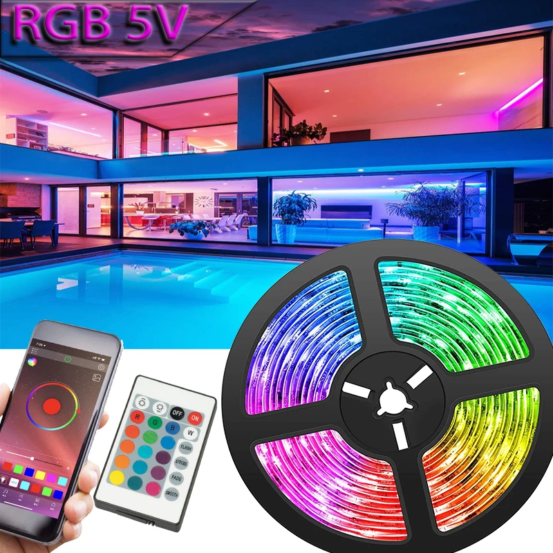Светодиодная полоса освещение питание от USB RGB 2835 Bluetooth управление изменение