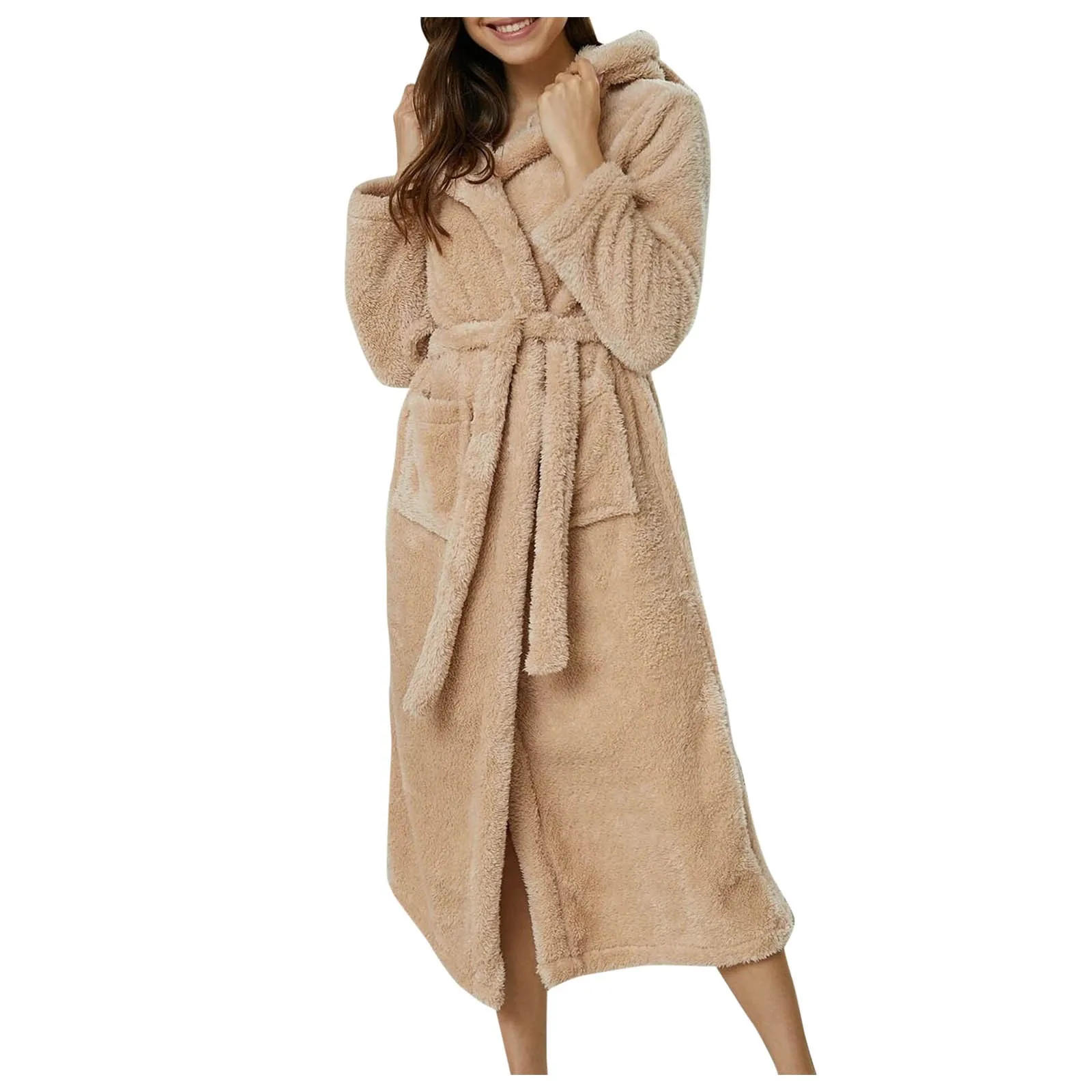 Утепленная одежда для сна с капюшоном длинная ночная рубашка пикантное кимоно