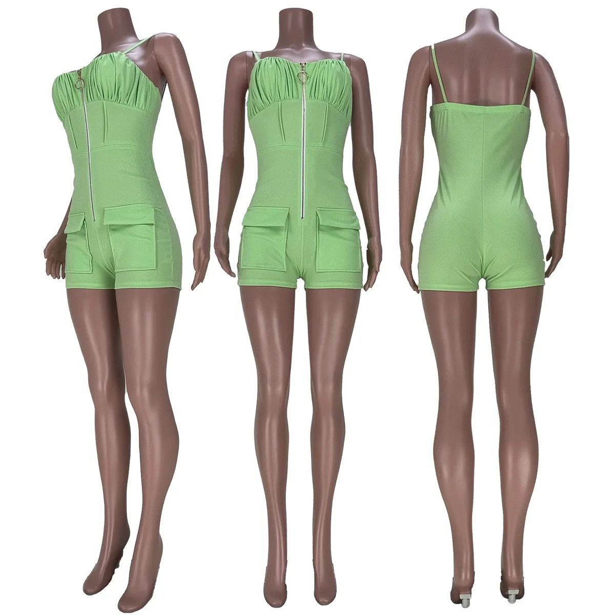 

Sexy Women Jumpsuit Spaghetti Strap With Pocket Fitness Sleeveless Short Romper Women Jumpsuit Outfit