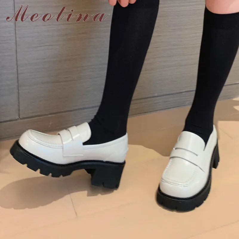 

Туфли-лодочки Meotina, весенние туфли из натуральной кожи на массивном каблуке, с круглым носком, без застежки, размеры 34-40