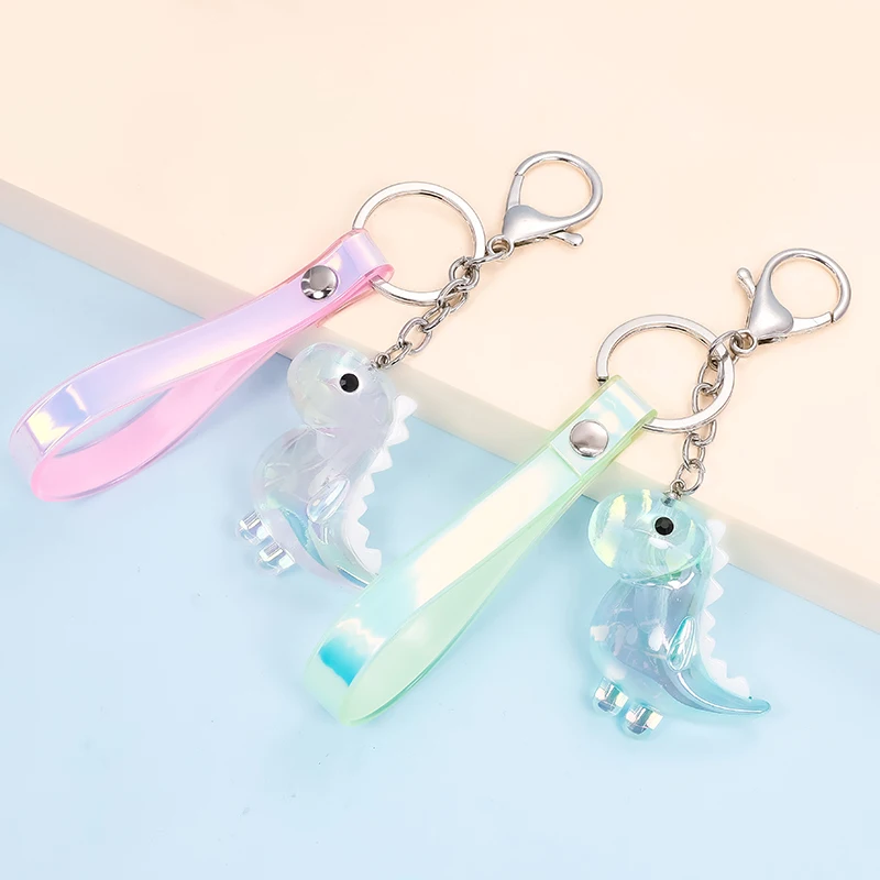 

Cute Cartoon Dinosaur Doll Keychain Acrylic Animal Colorful leather rope Charm Key Chains Car Bag Pendant Keyring for Women Men