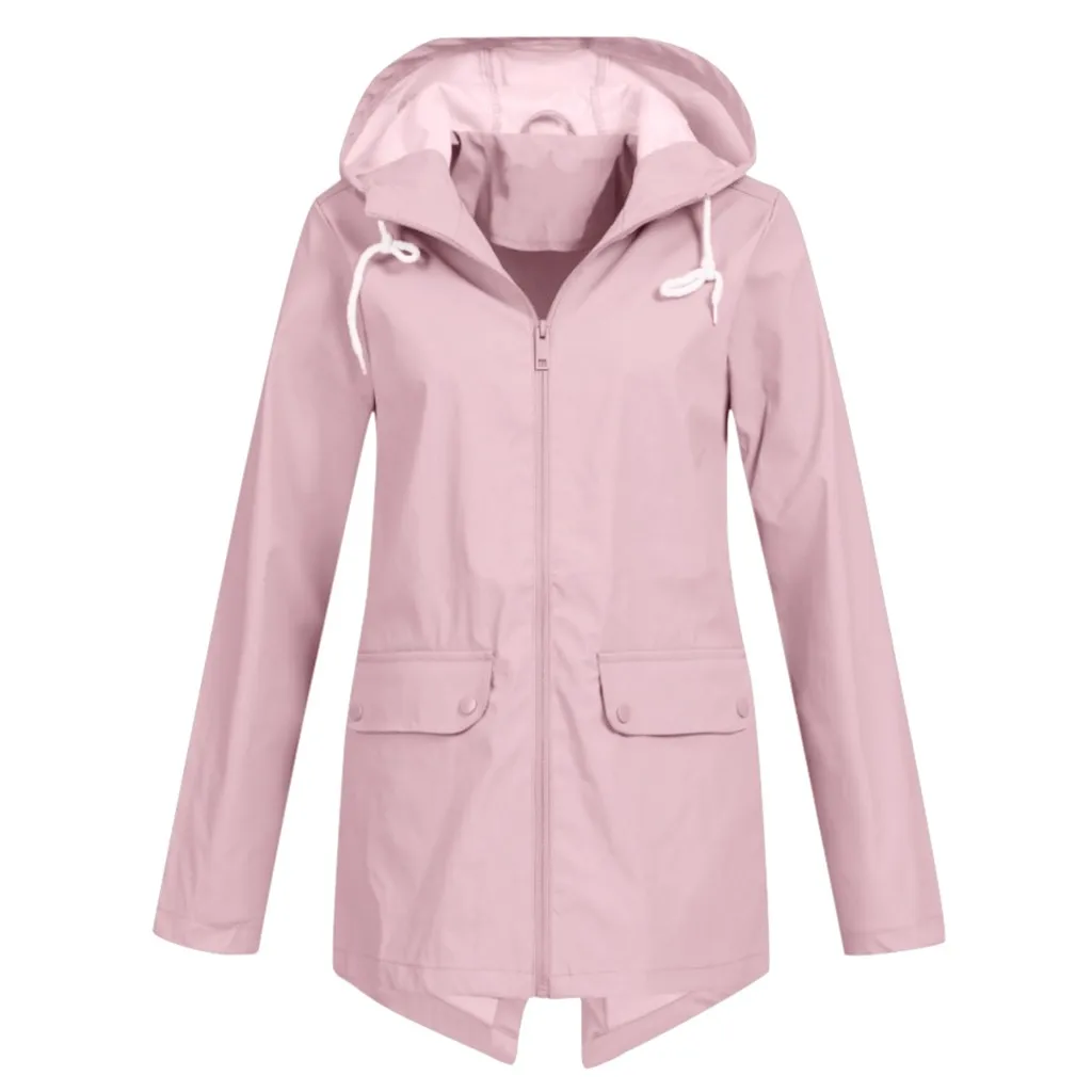 Pink Женское пальто, зимняя спортивная одежда, одноцветная дождевик размера плюс с капюшоном, ветронепроницаемые свободные куртки для улицы, водонепроницаемый плащ 9,10 - Цвет: Pink
