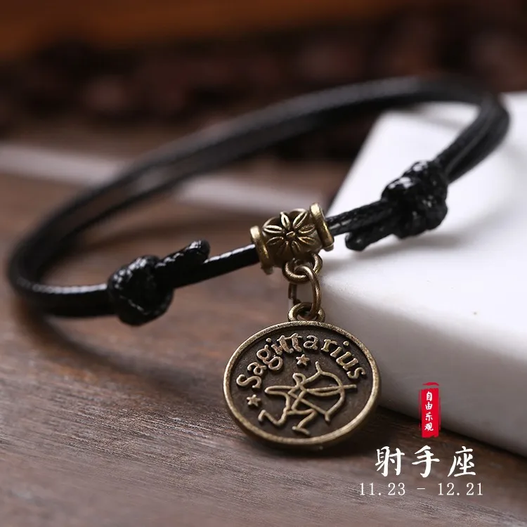Sagittarius Women Vintage Black Rope Chain Anklets 12 Constellations Couple Bohemian Ankle Bracelet Lovers Accessories Boho Foot Jewelry - Окраска металла: Sagittarius