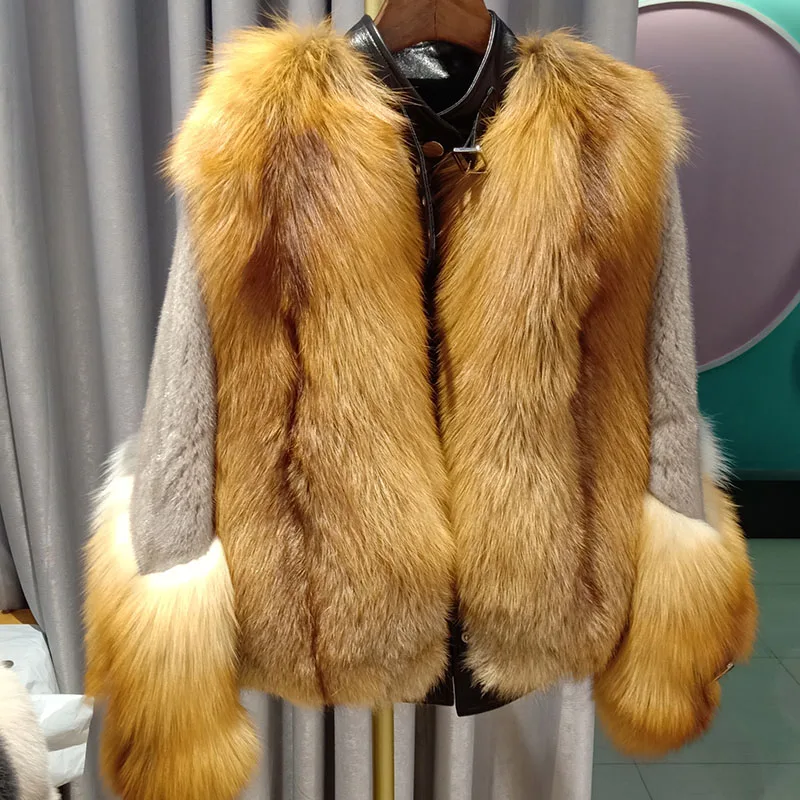 

Женское зимнее пальто из натурального меха Красной лисы, теплая Толстая короткая куртка из натурального меха норки, женская модная верхняя ...