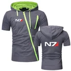 Новая однотонная мужская толстовка с коротким рукавом и принтом логотипа N7 на заказ, Повседневная облегающая Мужская футболка на молнии