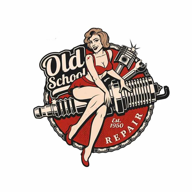 

Reflective Car Stickers Retro Girl Pinup Old School Toolbox Cover Scratches Motorcycle Bumper Decals Auto Accessories KK15*15cm