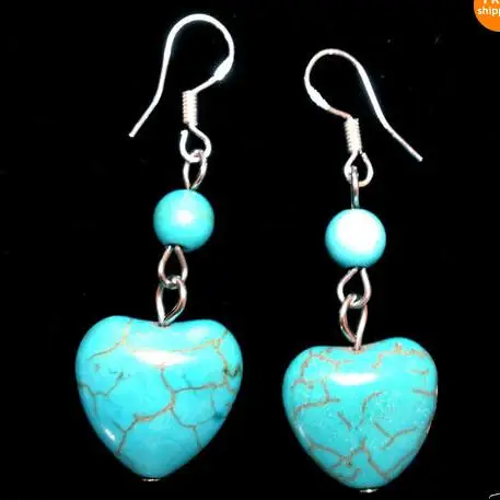 

Новый любимый магазин жемчужин, красивые ювелирные изделия из драгоценных камней, круглые сердца, бирюзовые серьги, Стерлинговое Серебро 925 пробы, крючок, классический подарок для женщин