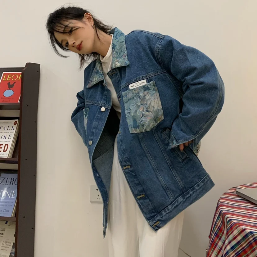 Осенняя новая стильная Корейская женская Свободная Универсальная джинсовая