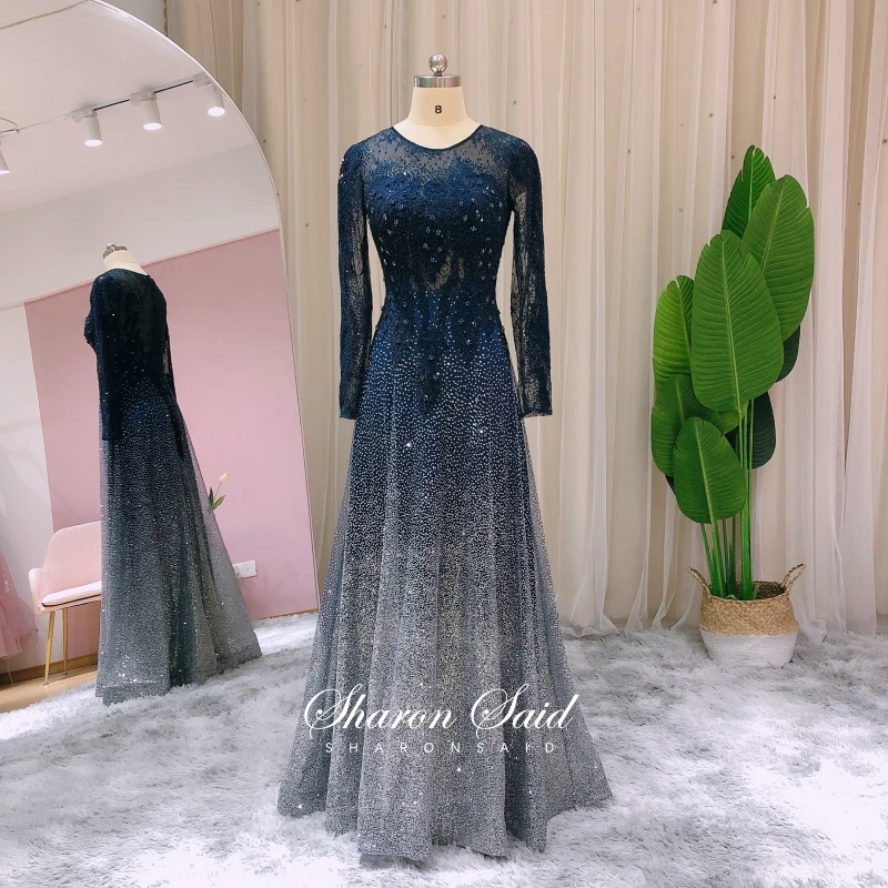 

Роскошные темно-синие блестящие вечерние платья для женщин, свадебное платье для матери невесты, мусульманские Вечерние платья Дубая