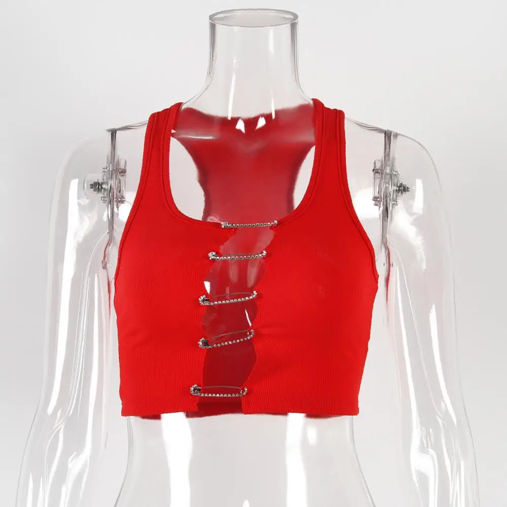 Белый пикантный укороченный топ KGFIGU с вырезами со стразами круглым вырезом