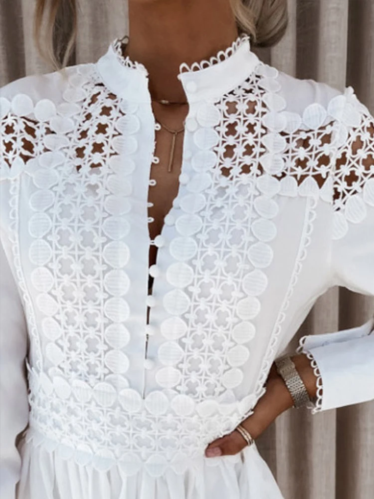 Сексуальное женское платье Shein Romwe повседневное кружевное с длинным рукавом и