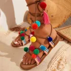 Женские босоножки 2021, богемная национальная трендовая обувь, женская обувь на шнуровке, сандалии с открытым носком, босоножки на плоской подошве d4