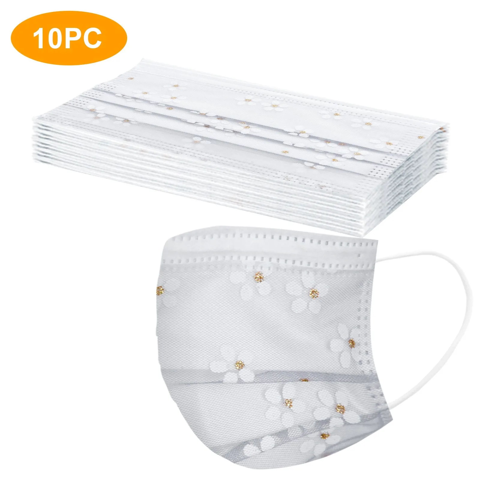 Маска для взрослых из сетчатой пряжи с цветами четырехслойная одноразовая