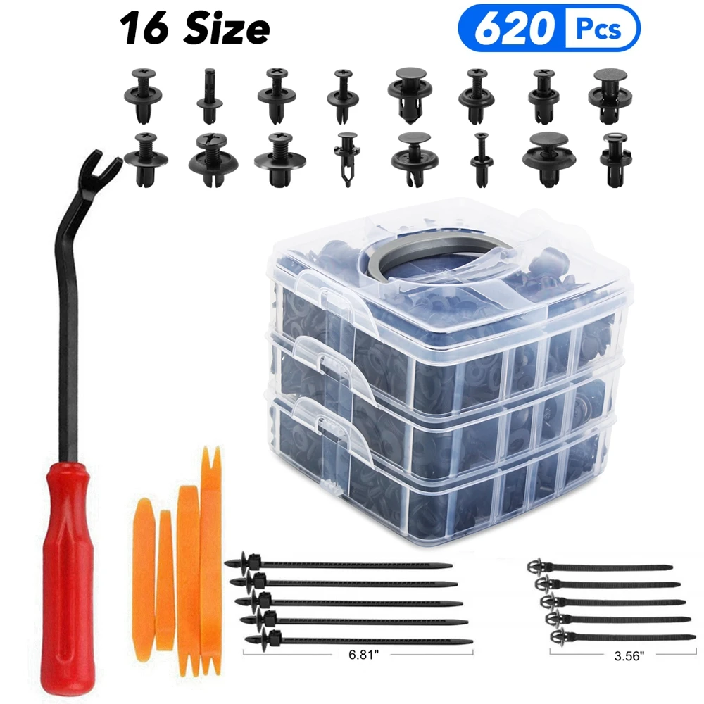 Plastic Fender Clips 620 PCS Body Rivets Clips Car Door Clip Panel Audio Video Dashboard Dismantle Kits Installer Pry Tool