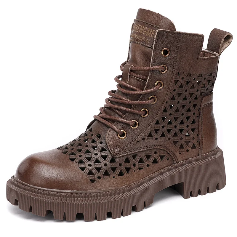 

YourSeason Vintage Ladies Genuine Leather Platform Shoes Zip Handmade Concise Women Lace Up Hollow Casual 2021 Sandals