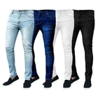 Лидер продаж 2022, модные облегающие Стрейчевые мужские джинсы, пикантные тонкие джинсовые брюки, Классические однотонные умные джинсы для мужчин с потертостями