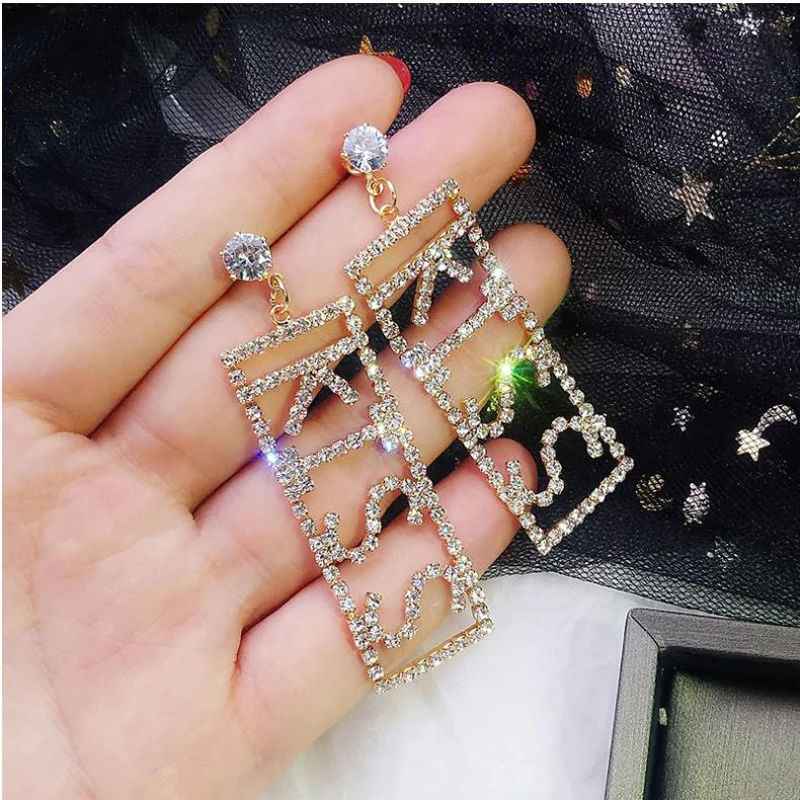 Новинка 2019 DIY сплав стразы буквы любовь висячие серьги для женщин модное