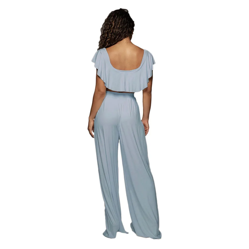 

Echoine Casual One-shoulder Tube Top Pants Women's Solid Color Two-piece Suit