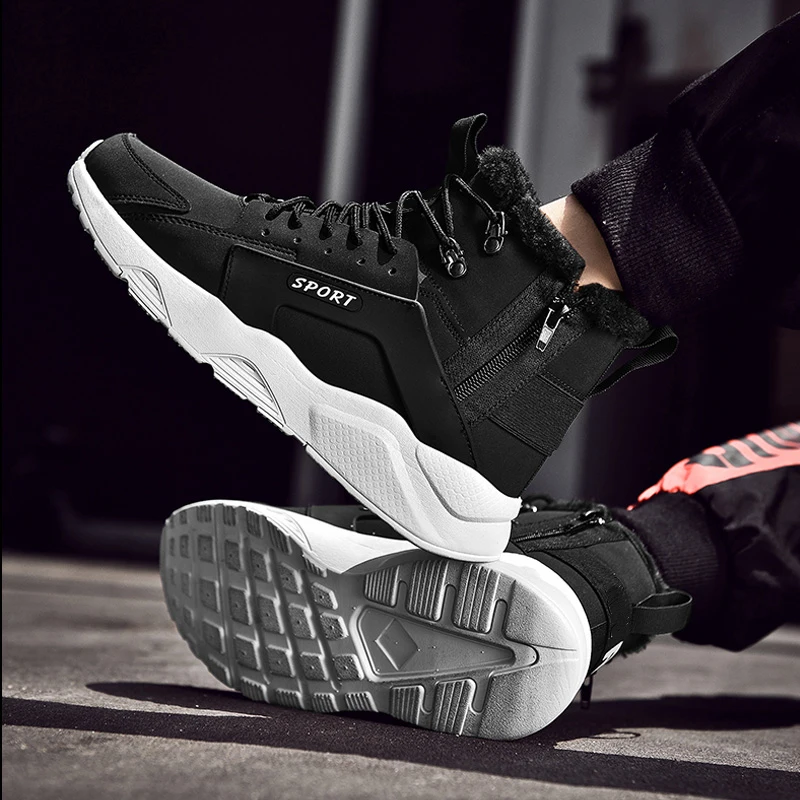 

Pop Fashion Waterproof Winter Men's Shoes Fur Warm Sneakers Men Breathable Outdoor Hiking Male Sport Shoes Lace-Up Male Sneakers