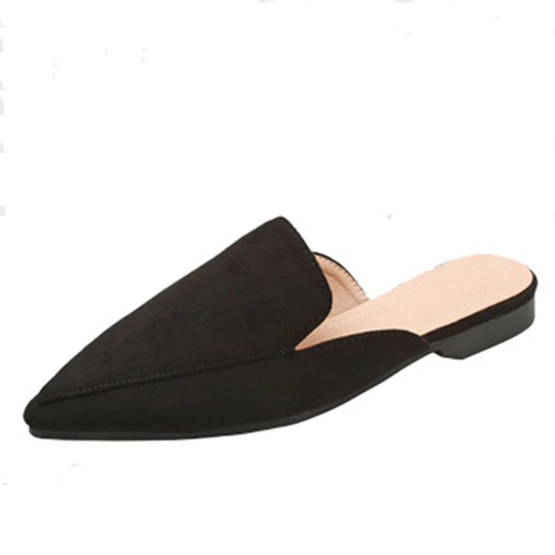Размера плюс: 34-42 из замши с острым носком Туфли без задника Дамские тапочки