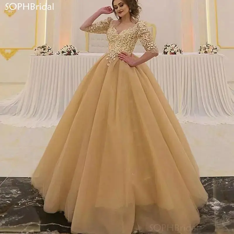 

Женское вечернее платье-трапеция, элегантное простое платье до пола с V-образным вырезом, рукавами до локтей, кружевной аппликацией, платье ...