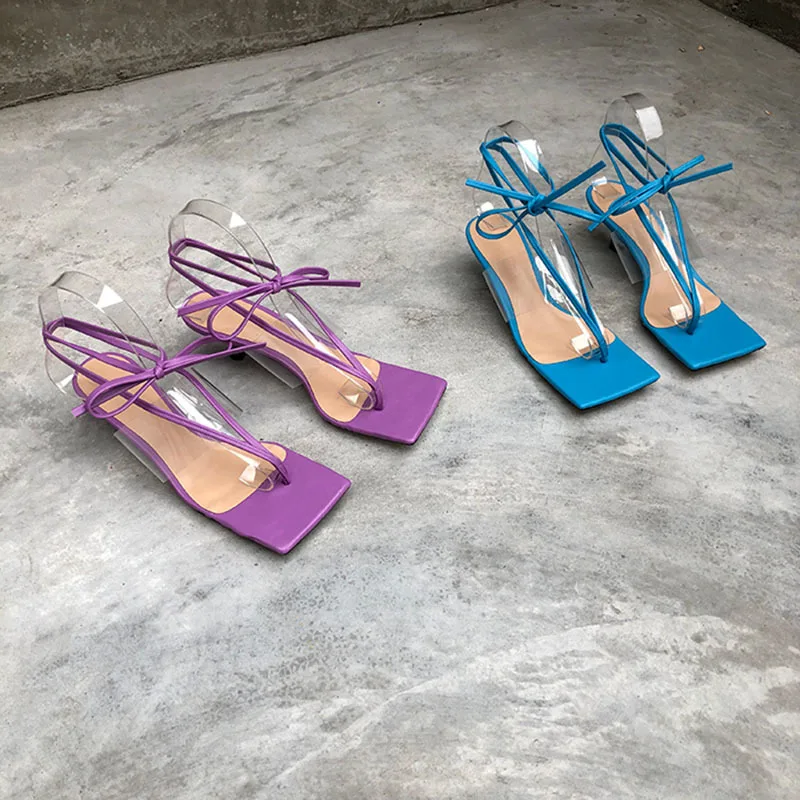 Женские сандалии на тонком каблуке [DEAT] черные прозрачные из искусственной кожи с