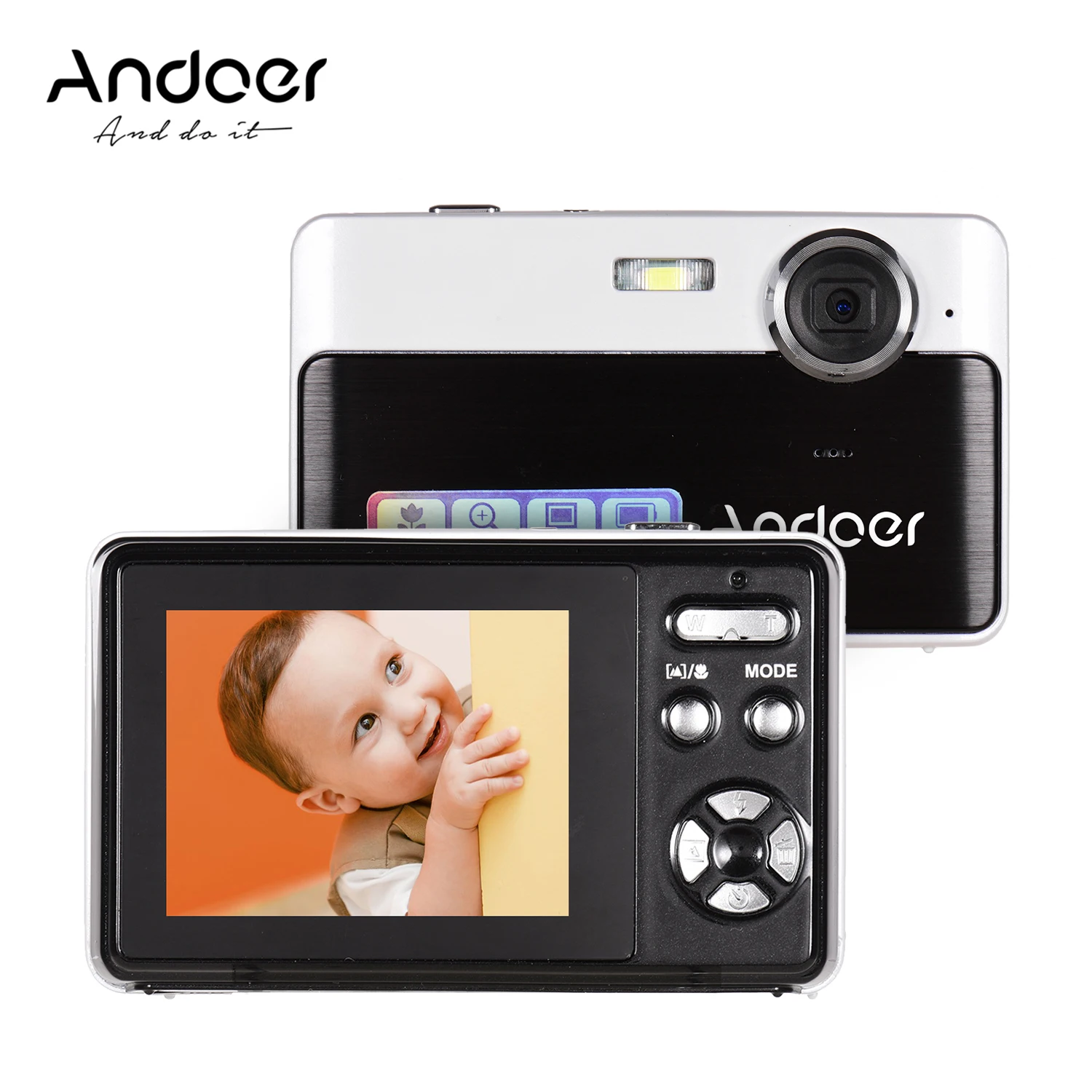 

Цифровая камера Andoer, портативная мини-камера HD 40 МП, экран 2,4 дюйма IPS, 3-кратное увеличение, обнаружение лица, встроенная батарея для записи с...