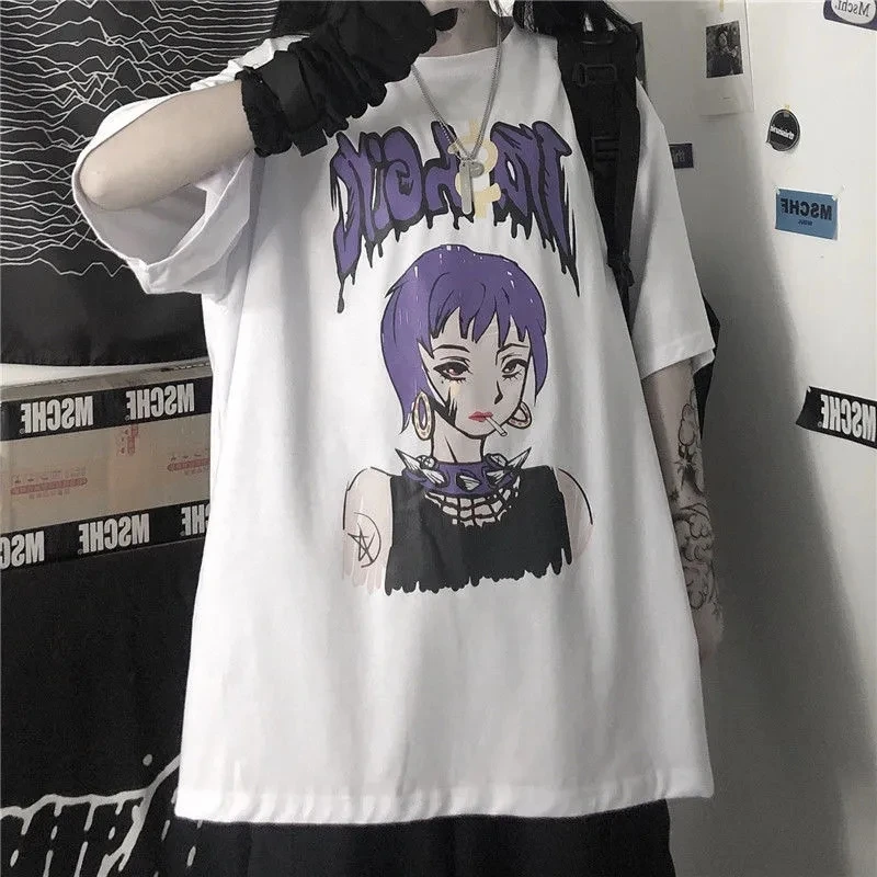 

Harajuku T Shirt bad girl Print Summer Vintage T-shirt Streetwear Oversize accessory Punk shirt Gothic Hip Hop women Tshirt top