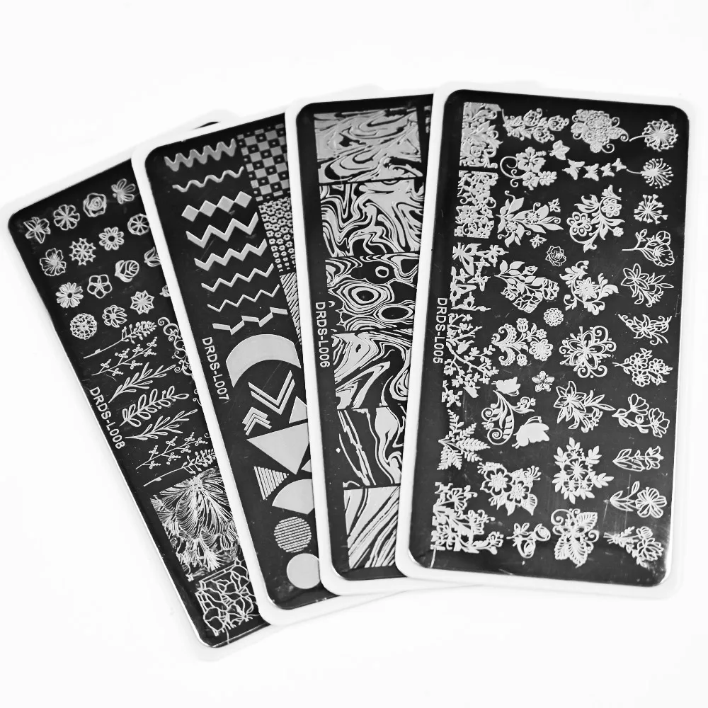 1pcs 6*12cm Nail Art Stamping Plates Animal/Flower/Letter/Feather/Geometry Template Stainless Steel Tools Image Stencil KH-08