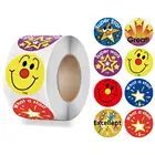 Стикер с улыбающимся лицом, за вознаграждение для детей, 500 шт.рулон, 1 дюйм, поощряющие этикетки, Kawaii, звездный узор, наклейка для учительских принадлежностей