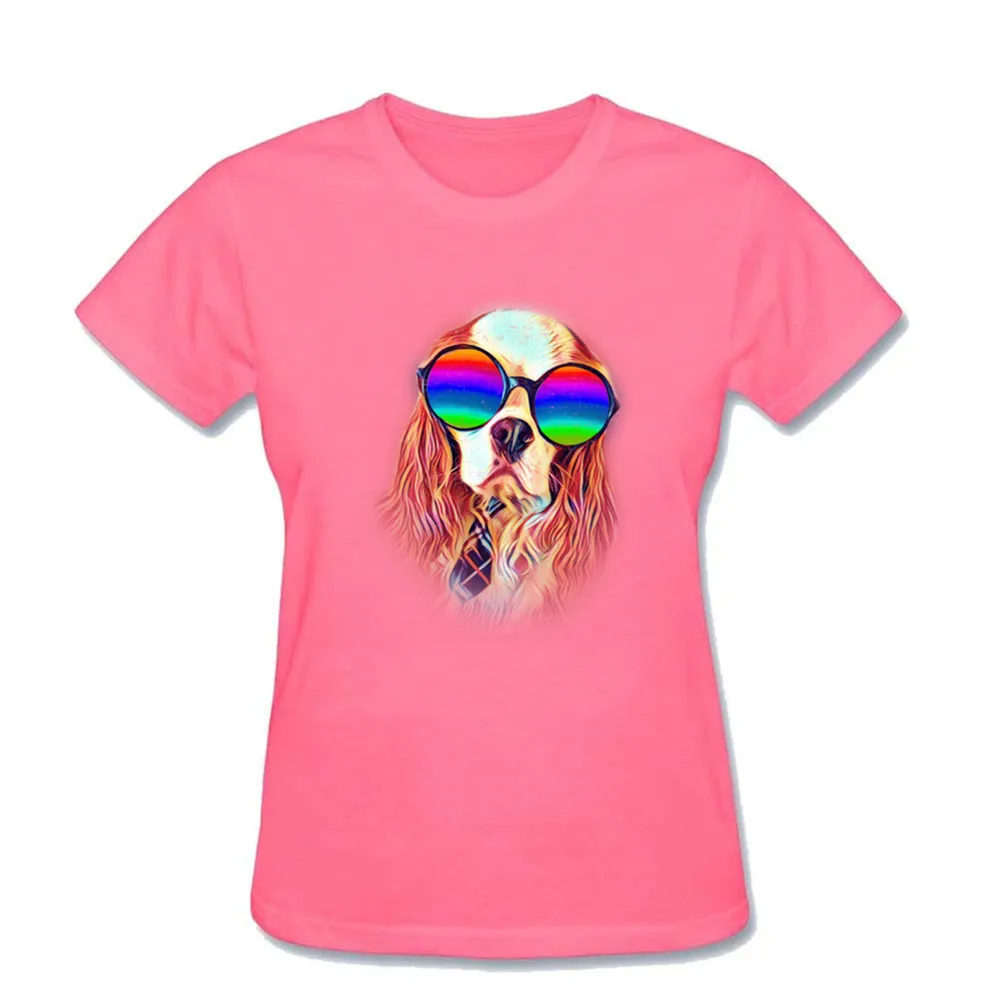 Футболка женская белая спортивная мода хип-хоп 100% хлопок 766 кавалер Кинг чарльз