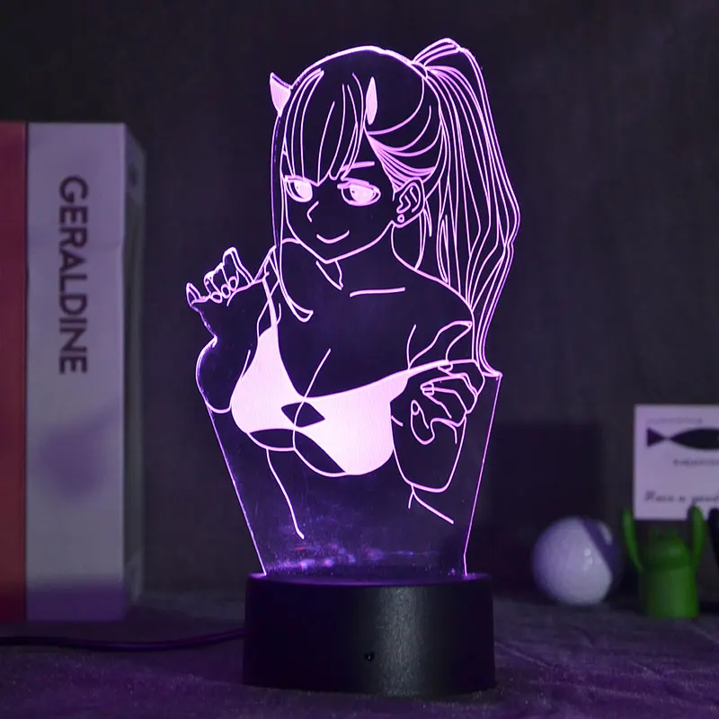 

Ночсветильник светодиодный с 3d-рисунком аниме, подсветка для спальни, настольная лампа, меняющая цвет, для украшения дома, с управлением чер...