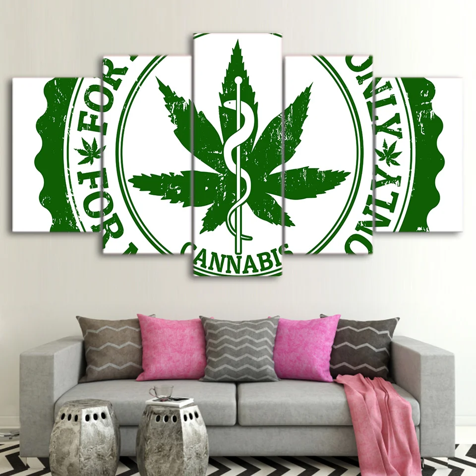 5 Piece Green Leaf Maple Canvas Art HD Print Green Plants Weeds Posters Wall Picture for Living Room Modular Home Decor
