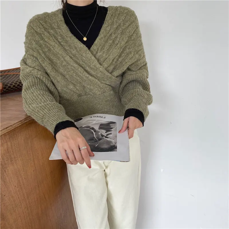 Женский Повседневный винтажный пуловер HziriP базовый Универсальный с V-образным