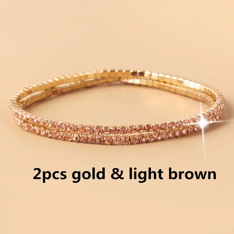2pcsgold lightbrown 1-2 шт набор циркониевый регулируемый браслет для женщин шариковая направляющая Кристалл CZ золото/серебро цвет ювелирные изделия Pulseira Feminina - Окраска металла: 2pcsgold lightbrown