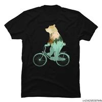 new coming normal tops shirts bear cycle bicycle funny t shirt o neck landscape mountain bear t shirt man