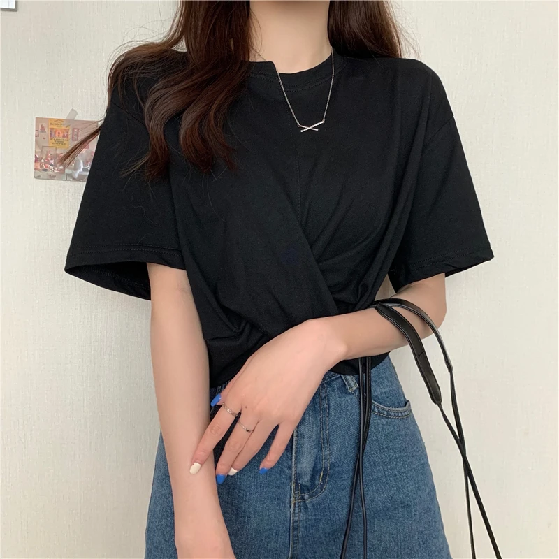 Хлопковая белая пикантная туника с перекрестными полосками тонкий укороченный