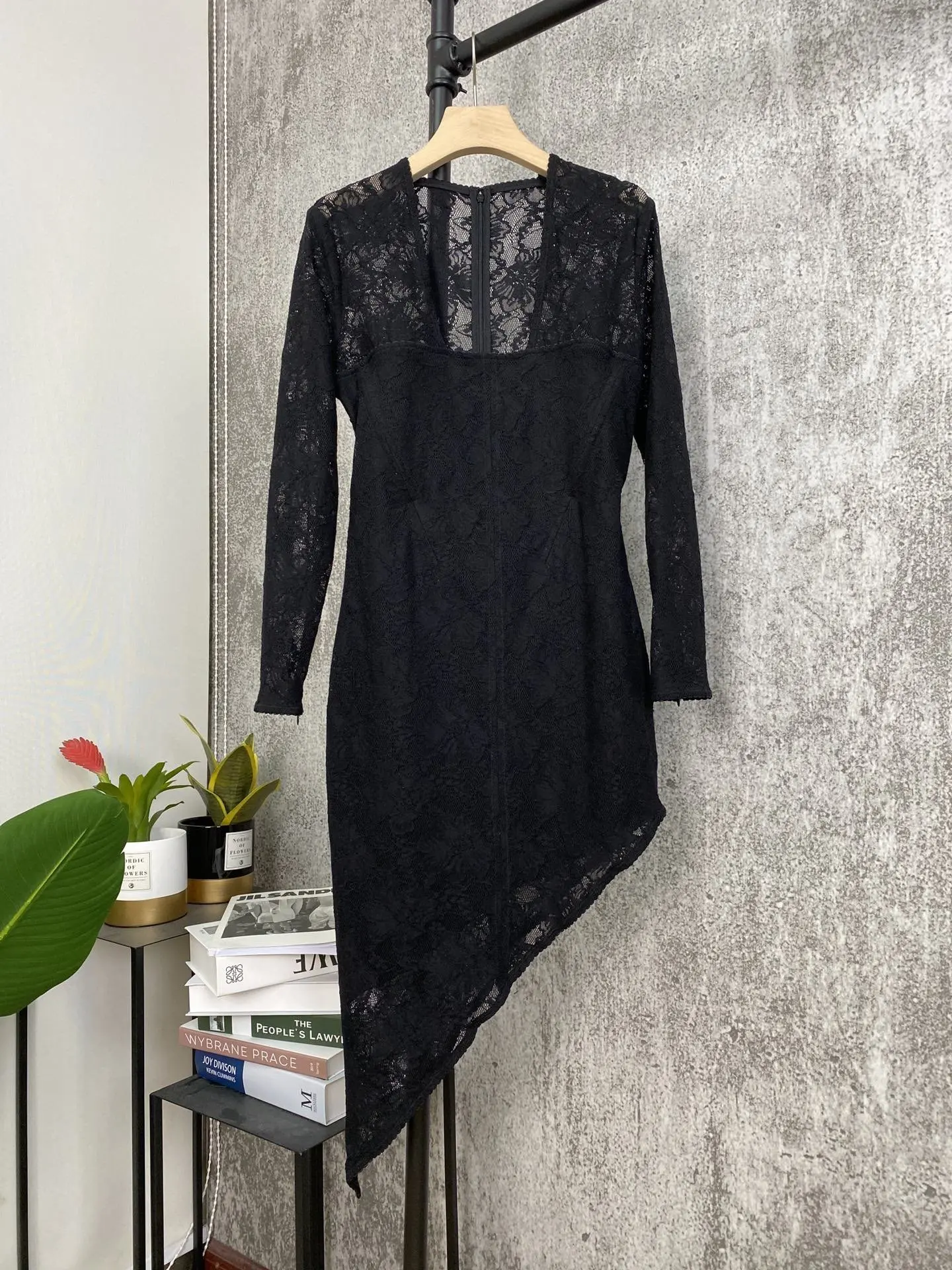 

fashion new ladies 2023 long sleeve square collar lace diagonal dress 1116