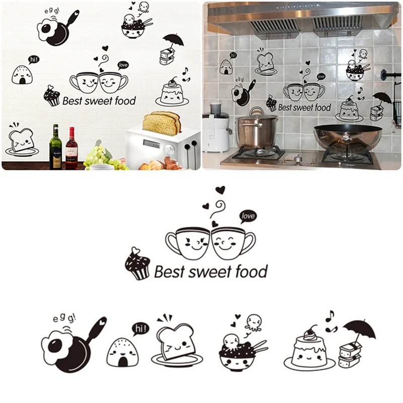 

Kitchen Removable Wall Stickers Room Wall Decor Restaurant Kitchen Happy Western Fridge Coffee Stickers Gifts