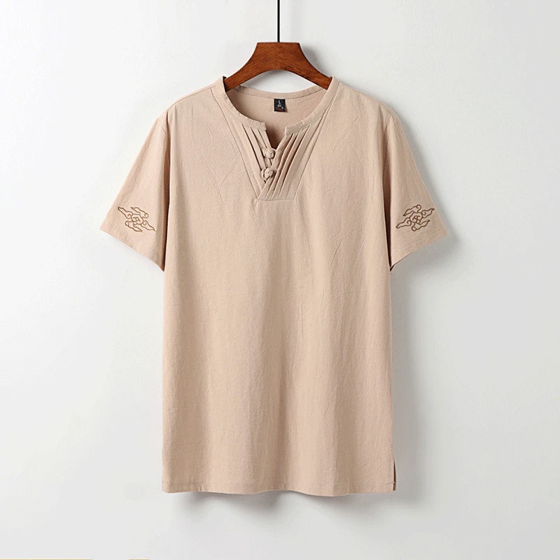 Футболка мужская льняная с V-образным вырезом большие размеры 6XL 7XL 8XL 9XL одежда в