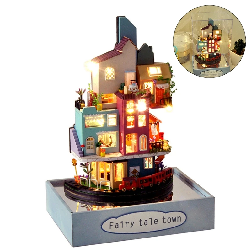 

New Dollhouse Miniature with Furniture, DIY Wooden House Kit Plus Dust Proof , 1:24 Tiny House Building Kit(Air Attic